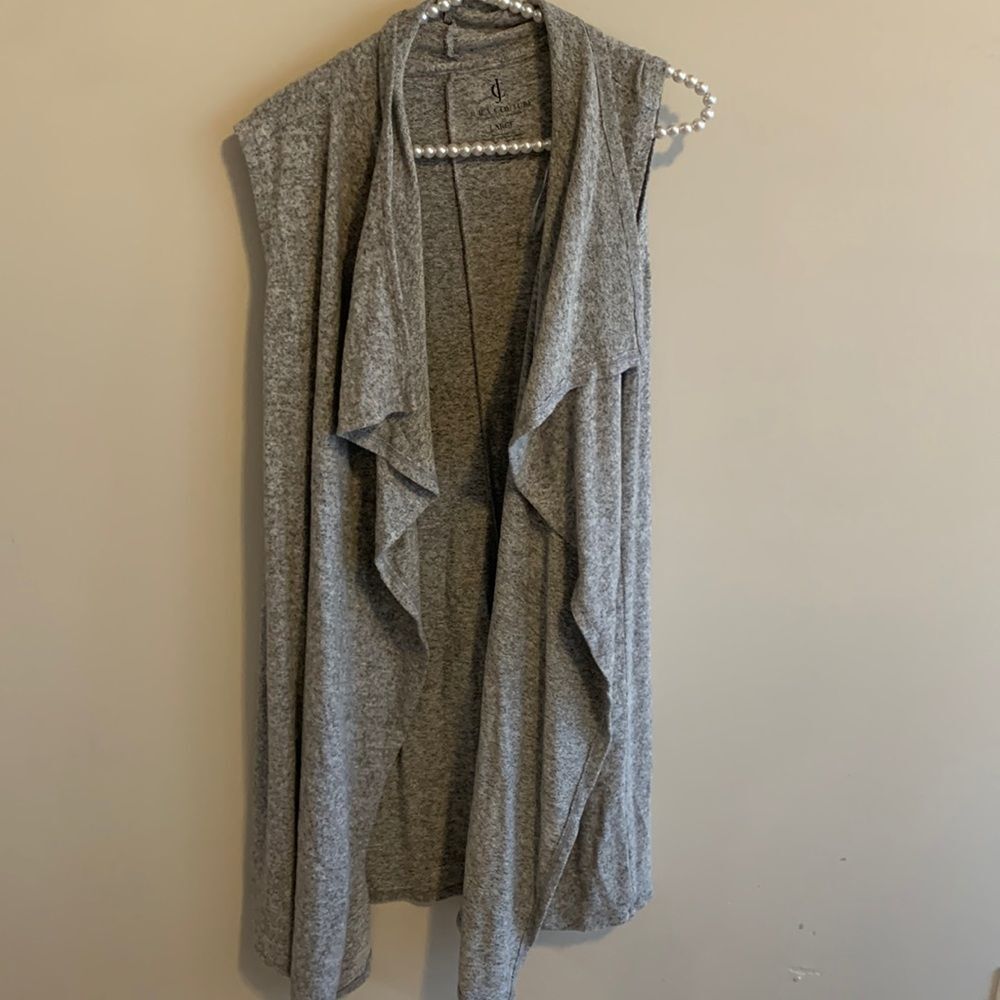 Juicy Couture Black Label Vest Large L Gray Heather Draped Open Front Duster 39"